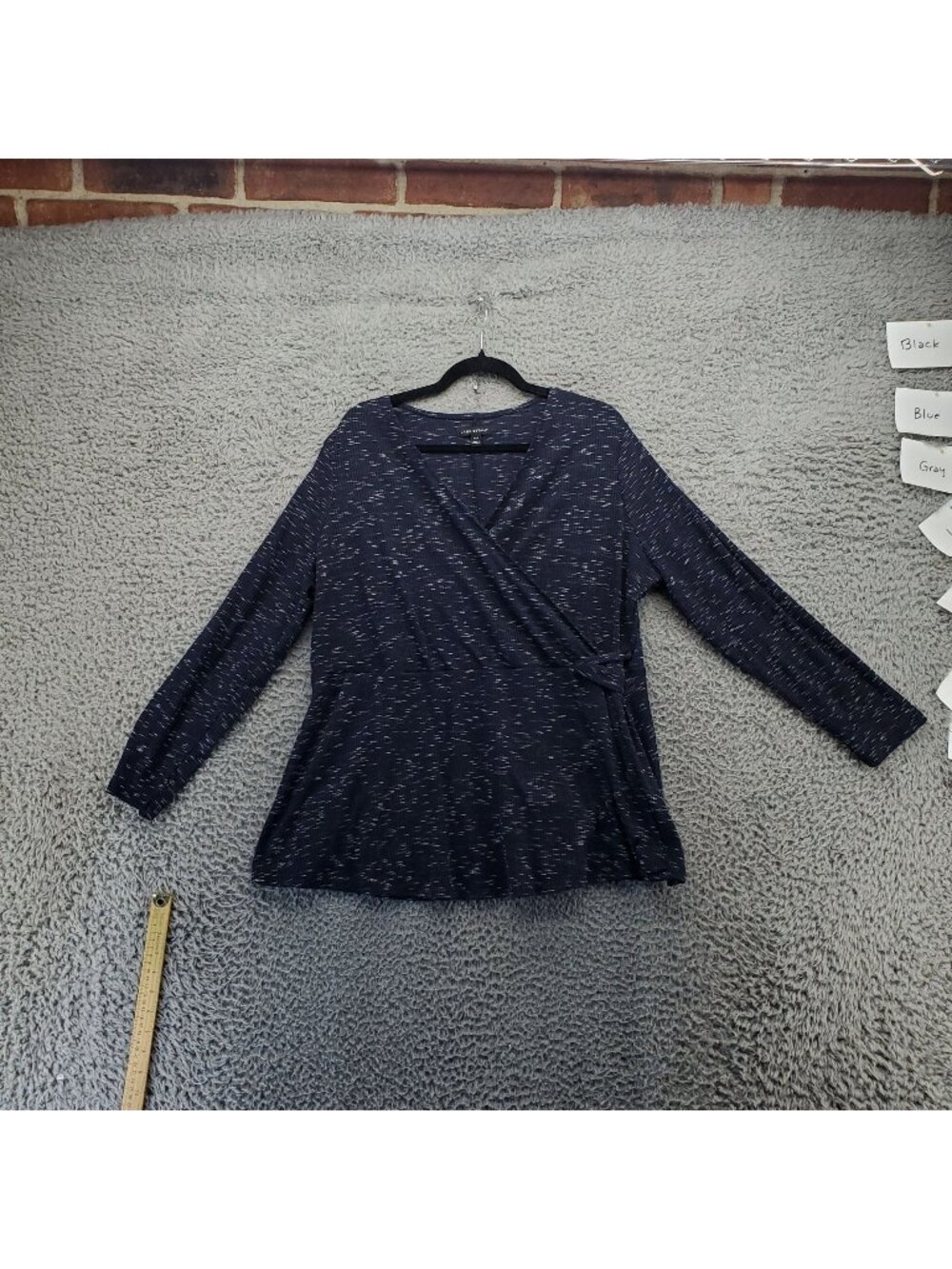 Lane Bryant Top Womens 18/20 Blue Wrap Style Long Sleeve Stretchy Comfortable Fi